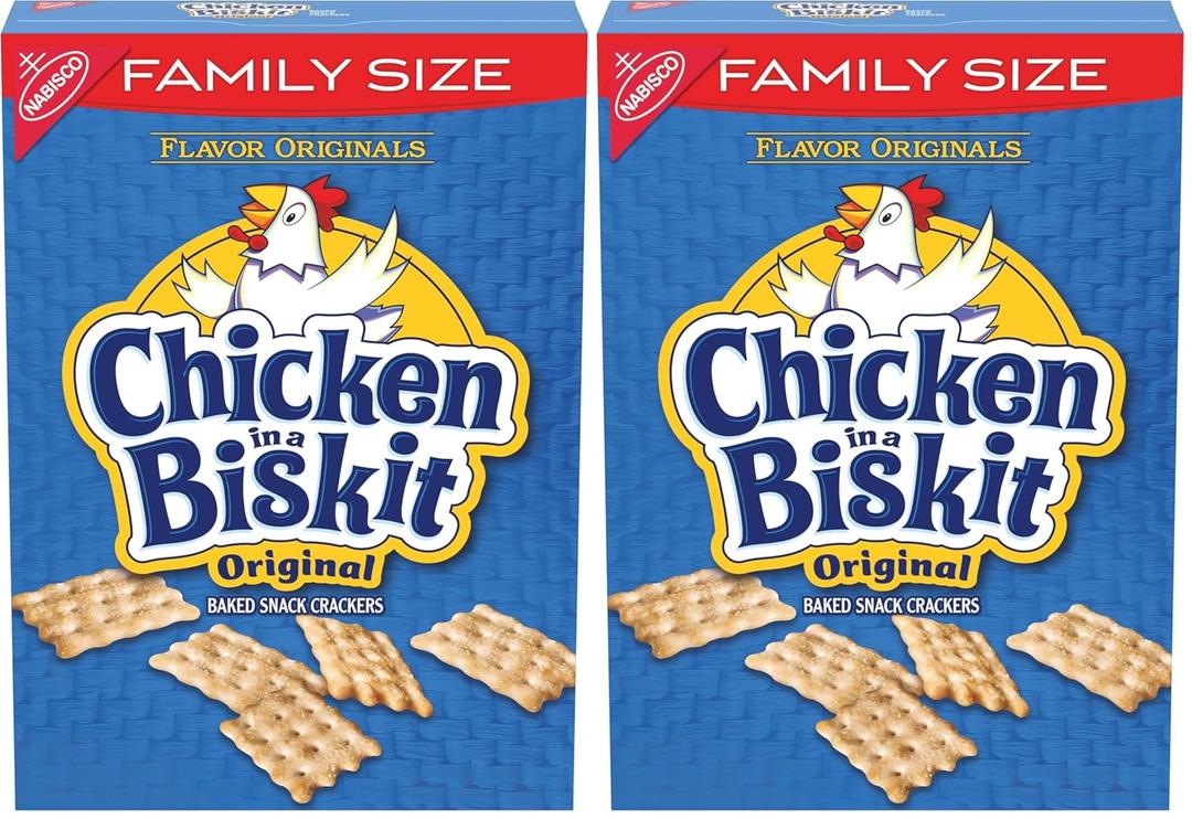 CHICKEN IN A BISKIT Original Baked Snack Crackers, Lunch Snacks, Family Size, 12 oz (Pack of 2), BB march 8 2026