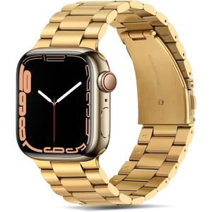 Tasikar Band Compatible with Apple Watch Band 49mm 46mm 45mm 44mm 42mm Premium Stainless Steel Metal Replacement Strap Compatible with Apple Watch Ultra 2 Ultra Series10 9 8 7 6 5 4 3 2 1 SE, Gold (49mm/46mm/45mm/44mm/42mm(series 3))