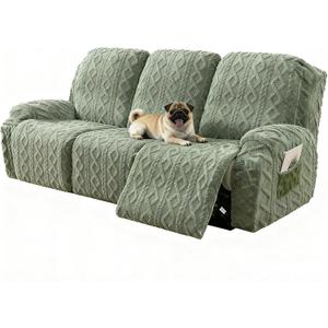 JOKIVTOU Recliner Sofa Covers 8-Pieces Reclining Couch Slipcovers 3 Seater Stretch Recliner Furniture Protector with Elastic Bottom& Pocket, Soft Fitted Washable Stay in Place (Green)