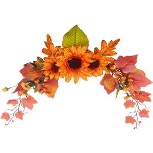 Fall Swag Artificial Flowers for Autumn Decoration Orange Artificial Sunflowers Maple Leaf Hanging Floral Swag Wedding Arch Garland Wreath for Front Door Wall Decor Halloween Thanksgiving