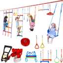 50ft Ninja Warrior Obstacle Course for Kids with Swing, Ninja Course for Kids Outside with 11 Accessories--Trapeze Swing, Climbing Net, Rope Ladder, Outdoor Playset with Monkey Bars