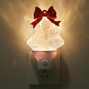 Christmas Bell Night Light Plug into Wall Glitter Water Nightlight with USB/Outlet Options, Christmas Decorative Nightlight for Bedroom Kitchen Nursery Hallway Holiday Decorations Gifts (Bell) (1 Pack)