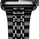 iiteeology Compatible with Apple Watch Bands 46mm/49mm/45mm/44mm/42mm/41mm/40mm, Luxury Stainless Steel Link Bracelet for Apple Watch Ultra 3/Ultra 2/Series 1-11 - 7 Beads (Black)