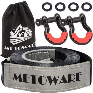 METOWARE Recovery Tow Strap Kit 3" x 20ft, Heavy Duty Recovery Strap 35,000lbs Break Strength with 3/4" D Ring Shackles(2pcs) & Storage Bag, Emergency Off Road Towing Rope for SUV, UTV, ATV, Truck (3"x20ft, Shackle+Strap)