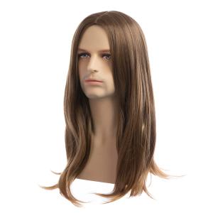 Sallcks Mens Long Brown Wig Long Straight Wig for Men Middle Part Synthetic Heat Resistant Hair Wigs for Daily Party Costume Halloween (Light Brown)