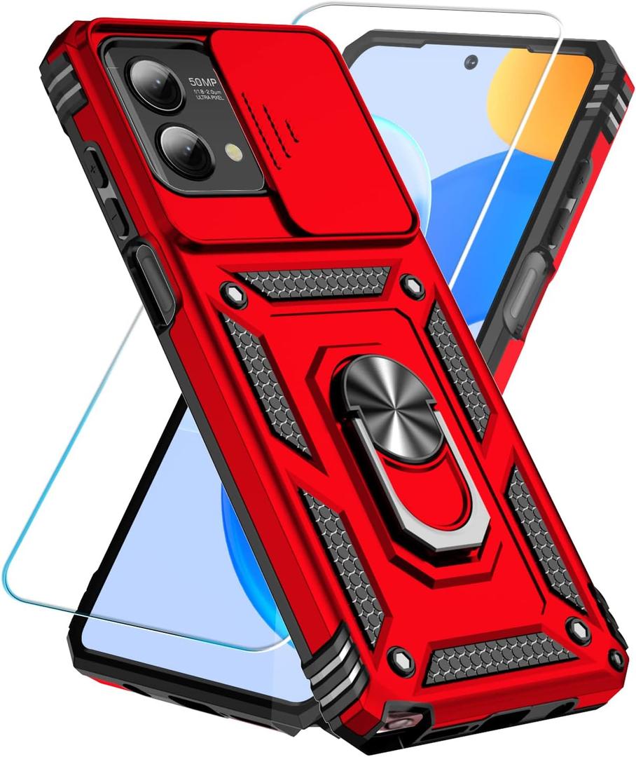 SunStory Phone Case for Motorola Moto G Stylus 5G 2023 Case with HD Screen Protector & Slide Camera Cover & Kickstand, [Military-Grade] Phone Case for Moto G Stylus 5G 2023 (Red)