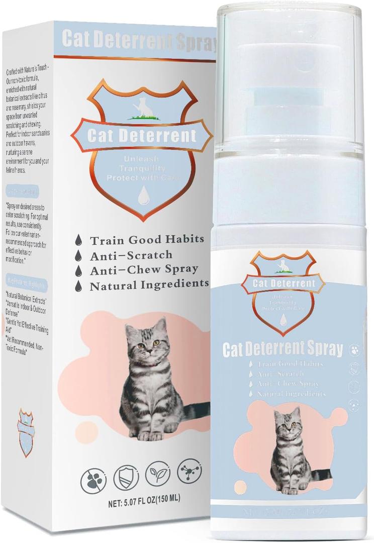 JAMBOS Cat Deterrent Spray - Safe Indoor & Outdoor Deterrent for Furniture Protection, Effective Training Aid with Natural Ingredients - Non-Toxic Anti-Scratch Formula (Blue, M)