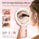 LitBear Travel Makeup Mirror with Lights, Rechargeable Double-Sided 10X/1X Magnifying Mirror, Portable Lighted Beauty Mirror, 3 Color Lighting, Dimmable Touch Screen, Tabletop Handhold Hanging (Pink)