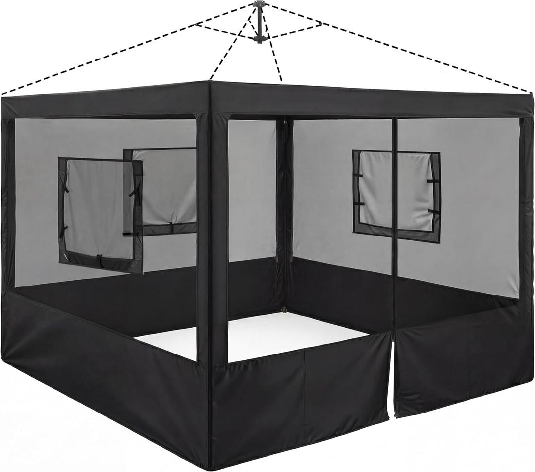 Black 4 Pcs Food Booth Sidewall Kit for 10' x 10' Canopy Tent, Food Service Insect Proof Mesh Sidewall Kit with Roll-up Service Windows and Zipper for Festival Stalls, Camping
