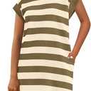 BTFBM Casual Dresses for Women 2025 Summer Striped Tshirt Short Dress Loose Cap Sleeve Beach Vacation Clothes Pockets M Khaki Green