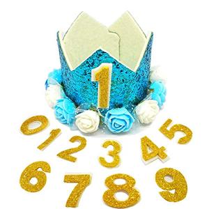 PET SHOW Blue Crown Dog Birthday Hat for Boys Male Pets Cat Headband With Figures 0-9 Charms and Glue Party Accessories Pack of 1