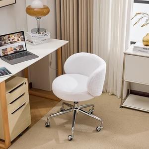 VINGLI Cute Small Swivel Desk Chair Comfy with Wheels,Ergonomic Low-Back Lumbar Support Vanity Nail Tech Rolling Task Stool Girls Women Kids Chair for Home Office,Height Adjustable,Teddy Fleece,White