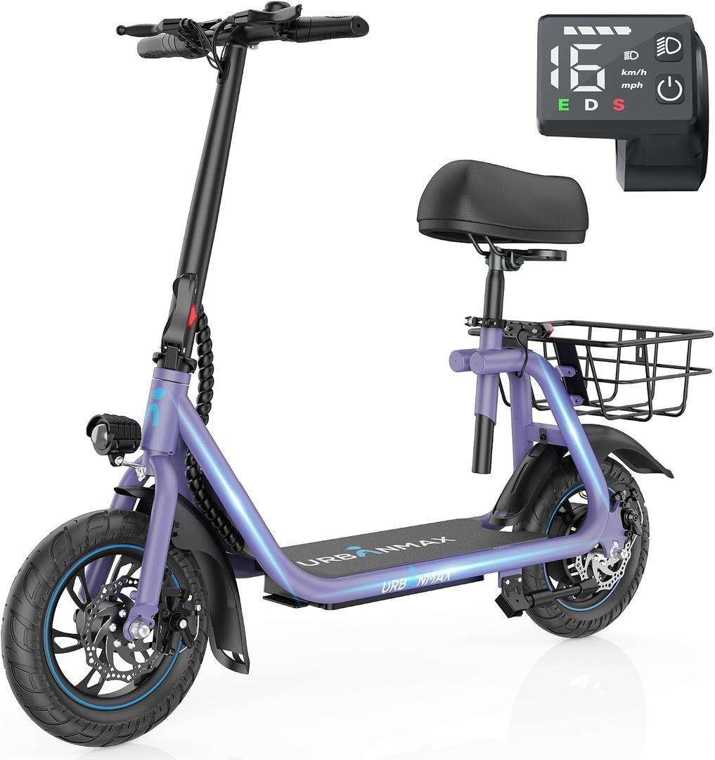 URBANMAX C1 Adult Seated E‑Scooter,450W,20 Mile,15.5MPH,Rear Basket