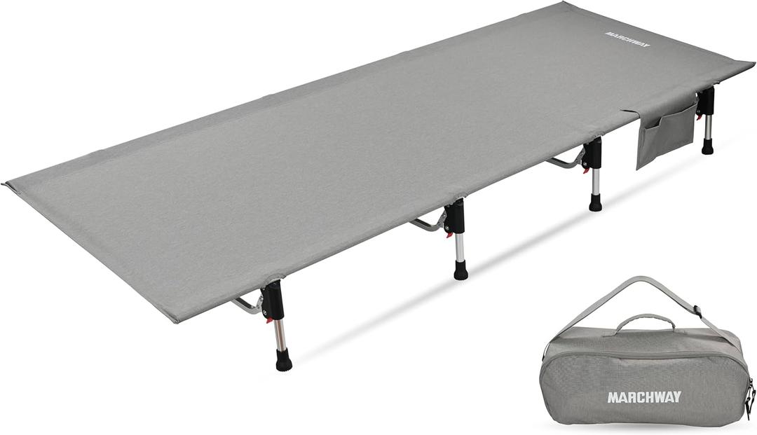 MARCHWAY Lightweight Folding Tent Camping Cot Bed with Lever Lock, Easy Setup Portable Compact for Outdoor Travel, Hunting, Hiking, Motorcycling, Support 330Lbs (Grey)