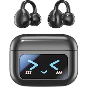 Open Ear Clip Headphones Wireless Earbuds Bluetooth 5.4 Sports Earphones with Wireless LED Touch Screen Waterproof in Ear Earphones for Pad Tablet Laptop Android/iOS Phones (Black)