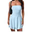 Caracilia Womens Strapless Tube Dress 2025 Summer Ruched Waist Ruffle Hem Tiered Cute Flowy Short Mini Dresses, Size: XL, Blue