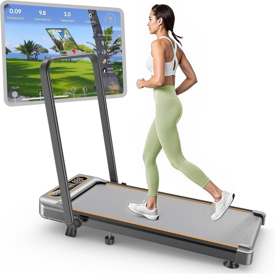Foldable Treadmill with 10% Incline, 3.5HP Low Noise Walking Pad Treadmill with Handle Bar, Rayspace 4 in 1 Portable Under Desk Treadmills for Home/Office, 350 Lbs Capacity, APP & Remote Control (silver)