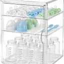 Baby Bottle Organizer, 3 Tiers Acrylic Bottle Storage Organizer Container, Clear Plastic Bottle Station Organizer with 2 Adjustable Dividers for Kitchen Countertop, Bathroom, Cabinet, Vanity (Large)