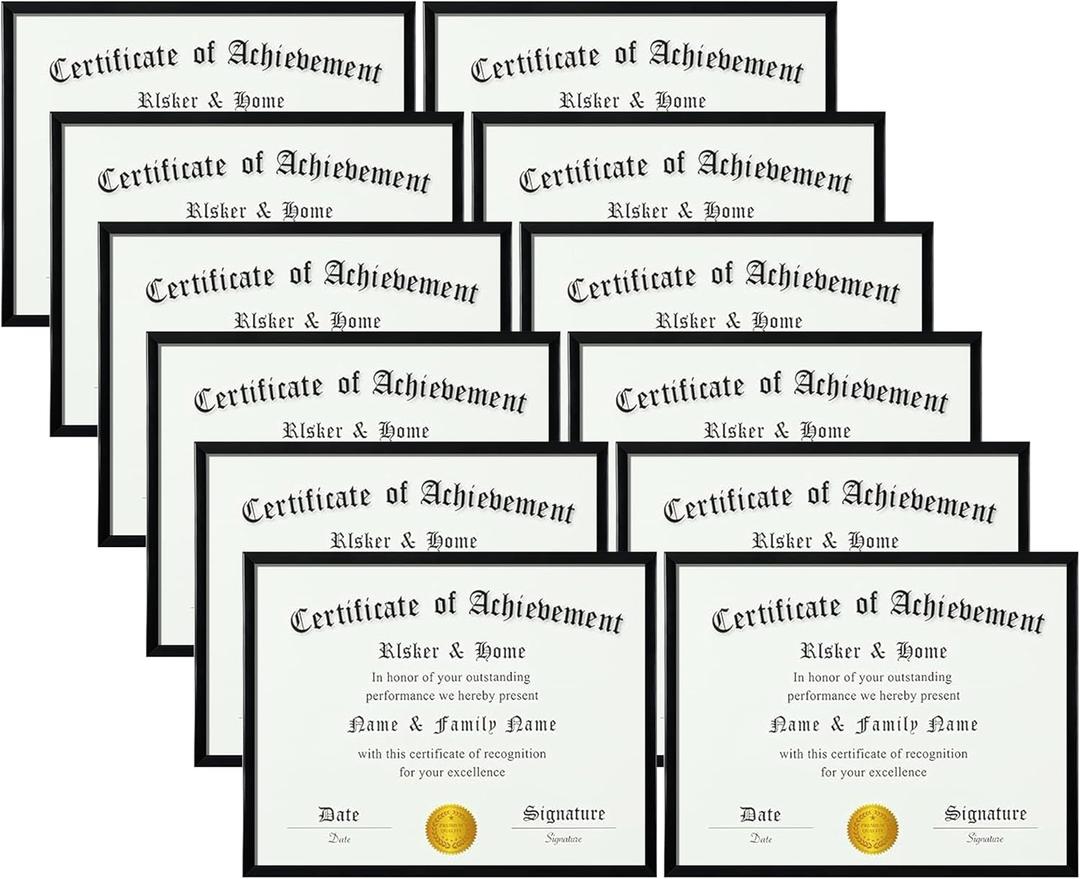 ELSKER&HOME 11 x 14 Frame Black 12 Pack, Certificate Award Document Diploma Frame Multi Pack, 11x14 Picture Frame for Wall & Tabletop Mounting in Horizontal or Vertical Format