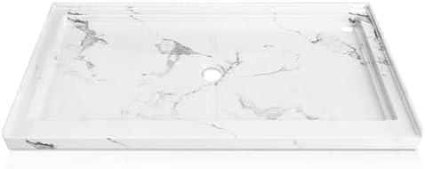 CKB 60" L x 32" W Shower Base, Single Threshold, Center Drain with Slip Resistant Textured Surface, Marble White Acrylic Shower pan