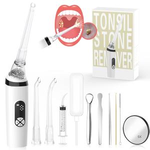 Voraiya Electronic Tonsil Stone Remover 10-in-1 Deep Tonsils Stone Removal Kit, 8 Suction Modes, Soft Silicone Probes, LED Light, Tonsil Stones Vacuum with Tongue Scraper Fight Bad Breath