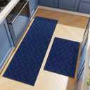hicorfe Kitchen Runner Rugs and Mats Sets,2 Pieces Absorbent Non-Slip Kitchen Rug,Comfort Kitchen Mat for Floor,Washable for Kitchen,Hallway,Office,Sink,Laundry(24"x71"+24"x35",Navy Blue)