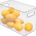 mDesign Plastic Slim Organizing Bin for Kitchen Pantry Cabinet, Fridge or Freezer, Food Organization Storage Bin with Handles, Pantry or Kitchen Storage Organizer Bins, Ligne Collection, Clear