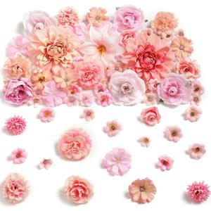Fake Flower Heads Mini Artificial Flower Pink Faux Dahlia Rose Flowers for Crafts Cake Blossom Wreath Garland Bouquets for Wedding Bridal Party Baby Shower Graduation Season Home Decor