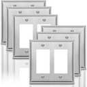 2-Gang Switch or Outlet Decorator Metal Wall Plate - Stainless Steel Switch Outlet Cover,Brushed Finish, Silver (6-PACK, Double Decorator)