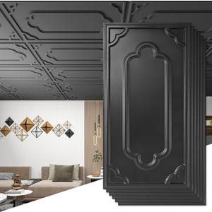 Art3d 12-Pack Drop Ceiling Tiles 2x4 Ft, Decorative PVC Ceiling Covering Panels 24x48 Inch for Basement Bathroom Kitchen, Cover 96 Sq.Ft, Black
