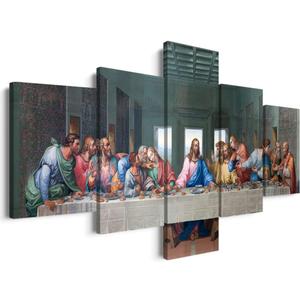5-Panel Christian Religious Wall Decor Leonardo Da Vinci's The Last Supper Wall Art, Jesus Pictures for Dining Room Decor with Wooden Frame, Ready to Hang (60''W x 32''H)