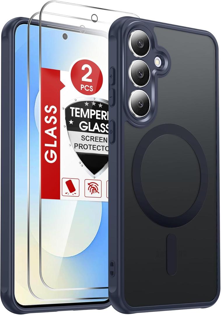 LeYi Compatible for Samsung Galaxy S25-FE Phone Case: [   ] [Mag-Safe Fit] with Screen Protector, Matte Translucent Soft-Touch Skin & Full Body for Cell Phone S25FE Cover, Blue