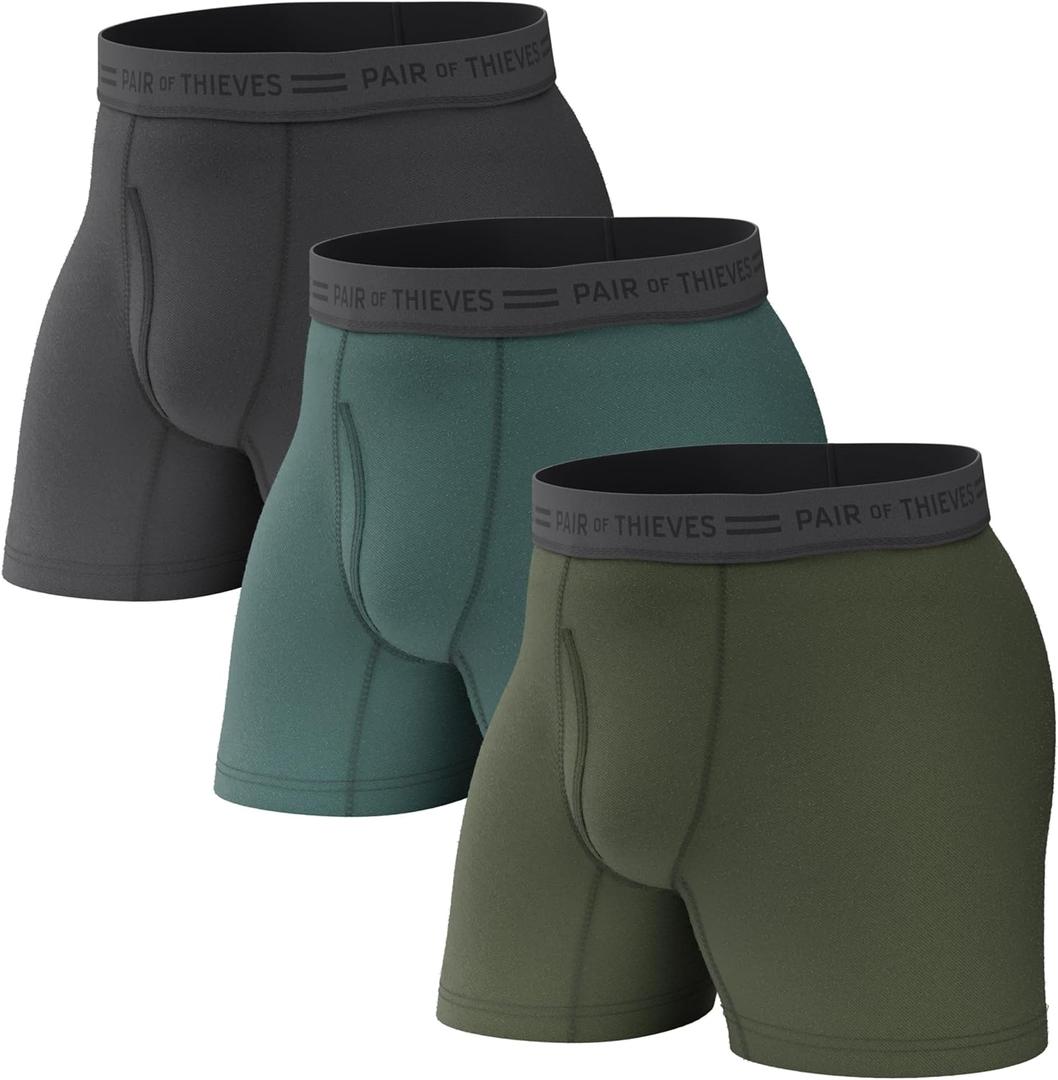 Pair of Thieves Men Every Day Kit Long Boxer Briefs | Underwear for Men | Soft, Tagless, Cotton Blend | Moisture Wicking (Black, M)