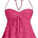 SOLY HUX Women's Peplum Halter Crop Tops Y2K Drawstring Tie Ruched Dressy Casual Spaghetti Strap Cami Top (Pink, M)