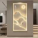 Framed LED Mountain Wall Art for Living Room, Large Vertical Lighted Modern Luxury Gold Bright Sun Waterfall Artwork for Walls, Nature Landscape Backlit Wall Decor for Hallway, Entryway, Home Office, 55.1"L x 27.6"W