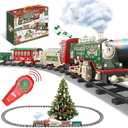 JUQU Electric Christmas Train Set for Kids Ages 3-8 – Remote Control Steam Locomotive Toy Train with Smoke, Lights, Sound & Tracks, Christmas Tree Train for Around or Under Tree