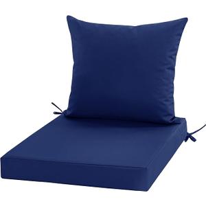 24x24 Inch Outdoor Cushions for Patio Furniture, Waterproof Outdoor Chair Cushions w/Fade-Resistant, Removable & Machine-Washable Cover, Deep Seat Sofa/Couch Pad Replacement – Set of 1/2/4, Navy Blue