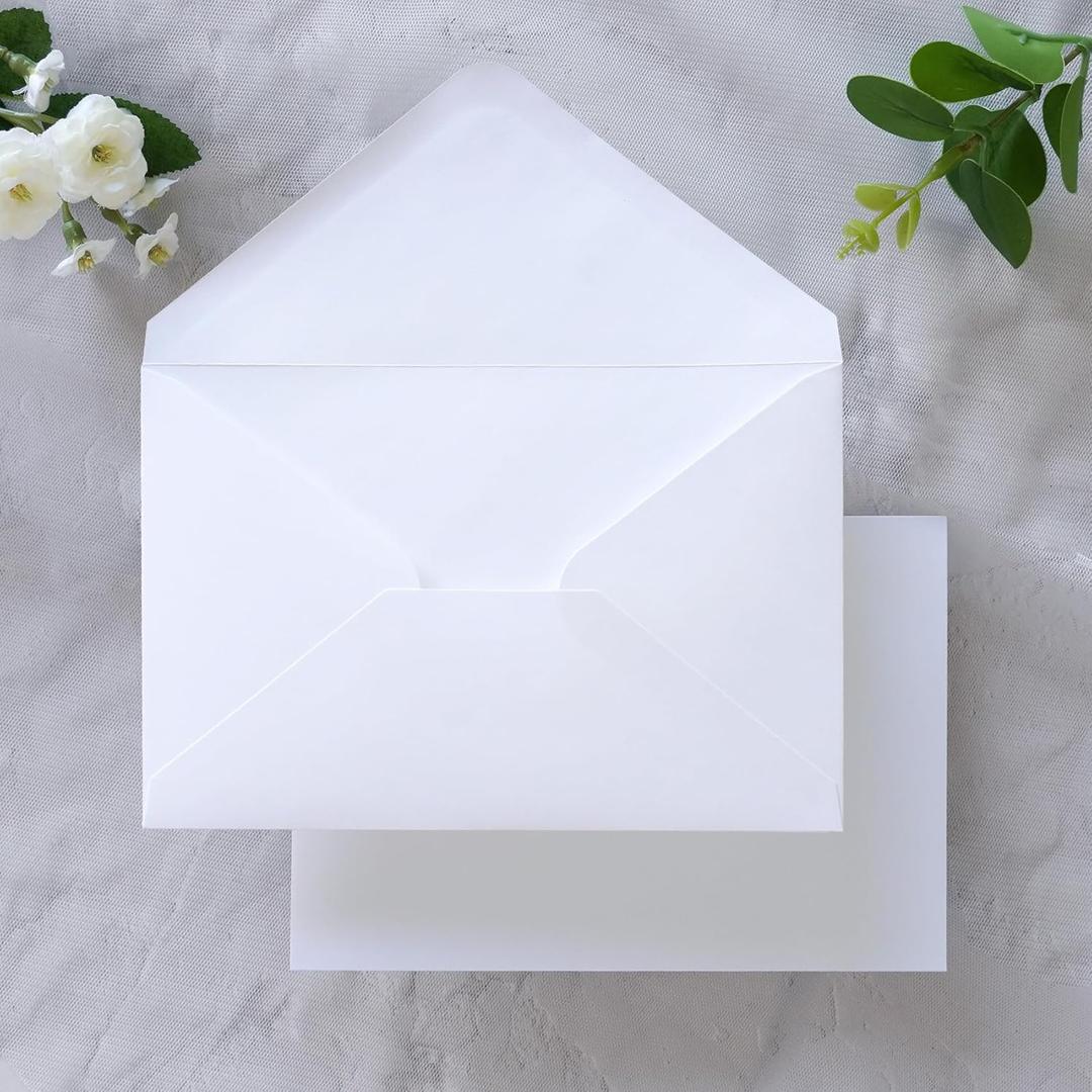 PONATIA 50 Pack A4 Envelopes, 4.3 x 6.3 White Envelopes Perfect for Gift Cards, Wedding Details Cards, Thank You Cards and any 4x6" Inner Sheets