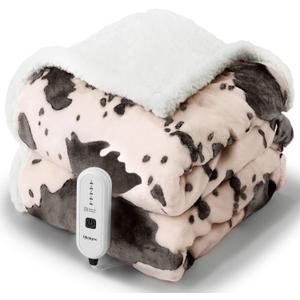 Cow Print Heated Throw Blanket Electric Blanket-Heating Blanket Throw with 5 Heat Levels & 4 Hours Auto-Off, Cozy Soft Fleece Sherpa, Washable, 50 x 60 Inches Cow Print Light Coral (08 - Taupe Ombre-light Coral)