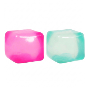 2 Pcs Stress Cube Bulk 2 Inch Swirl Ice Cube Stress Balls for Adults Anxiety Relief Soft Squeeze Sensory Square Ball for ADHD Prizes Goodie Bag Stuffers Party Favors (Pink, Deep Green)