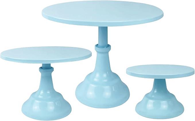 KERYNICE 3 Pcs Cake Stand Set Blue Metal Cupcake Holder Dessert Display Plate Decor Serving Platter for Baby Shower Wedding Birthday Parties Celebration
