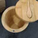 2Pcs Bamboo Salt Cellar Spice Storage Box with Magnetic Swivel Lid & Spoon for Pepper, Table Salt, Gourme