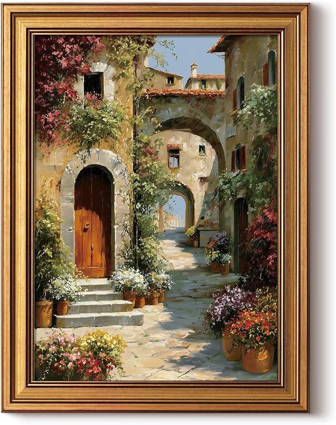 ARPEOTCY Gold Framed Canvas Prints Wall Art, Italian Scenery 8"/10" Picture