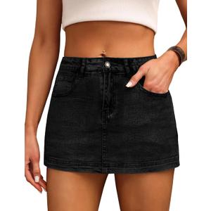 BISUAL Denim Skort for Women High Waist Mini Denim Skirt Casual Stretch Jean Skirts for Women Denim with Pockets (Black, XL)