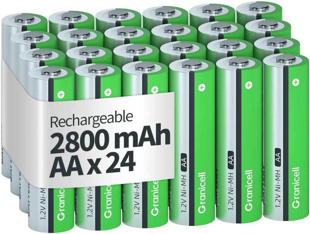 Granicell AA Rechargeable Batteries 2800 mAh High Capacity 1500 Cycle,1.2V NiMH Low Self Discharge AA Battery,24 Pack