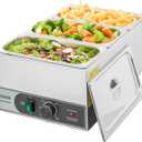 VEVOR Commercial Food Warmer, 1200W Electric Stainless Steel Steam Food Warmer, Fast Heating Countertop Buffet Bain Marie with Three 1/3 Size Food Pans, for Catering, Restaurants, Parties & Buffets
