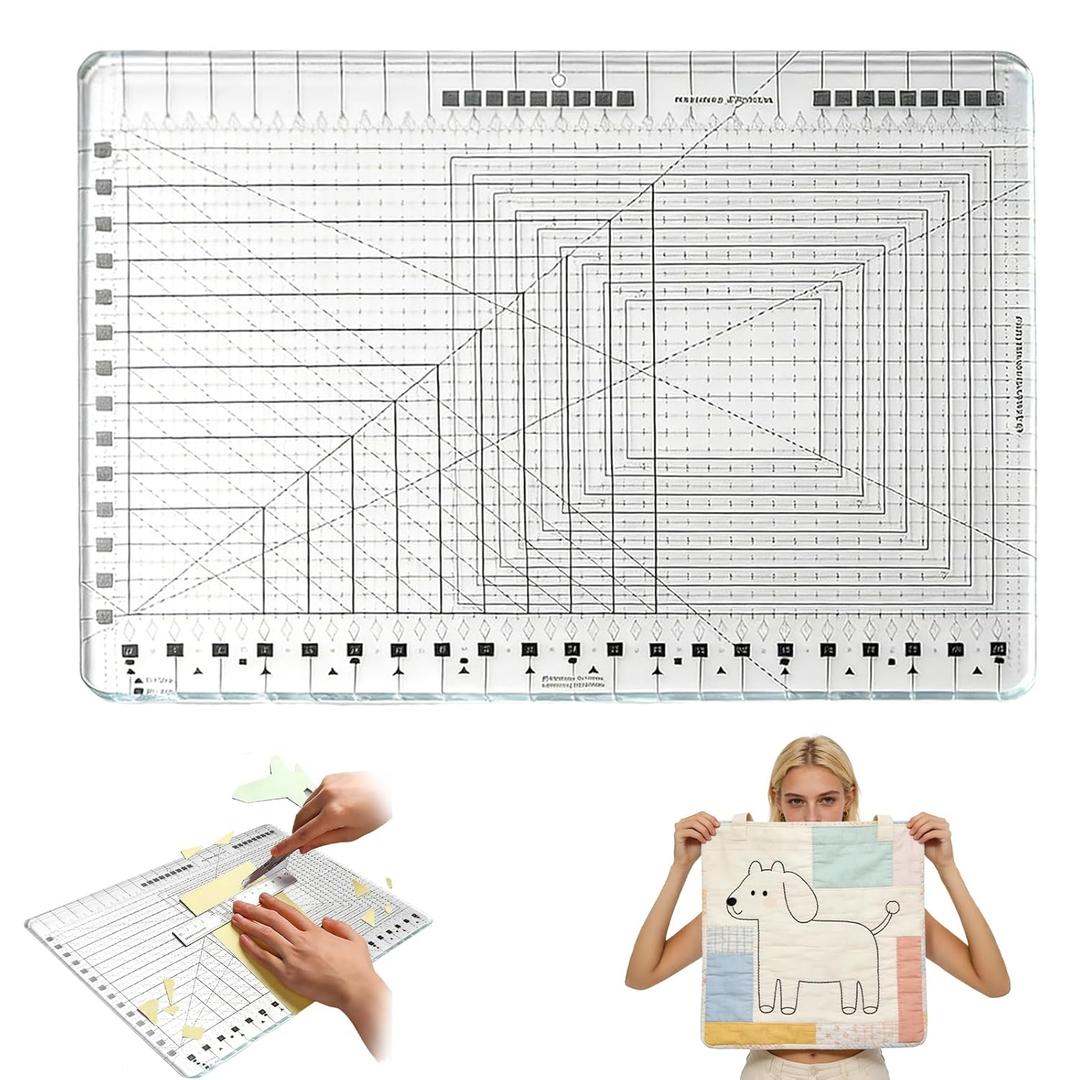 Slotted Quilting Ruler - Extra Large 17-3/4" x 22" Professional Template, Non-Slip Thickened Acrylic for Cutting Fabric Strips, Long Arm Sewing, Diamond-Shaped Holes (Trans)
