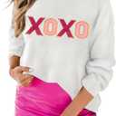 MARZXIN Women 2026 Casual Holiday Love Sweaters Round Neck XOXO Sweater St Patrick Tops Merry Christmas Heart Sweatshirt (White, M)