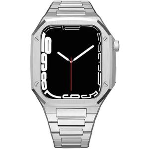 316L Stainless Steel Luxury Rugged Metal Case Band For Apple Watch Band 41mm 44mm 45mm Protective Case Cover for iWatch Series 9 8 7 41mm 45mm and Series SE3 SE2 6 5 4 SE 44mm Mod Kit (silver)