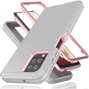 for Galaxy A12 5G Case 3 in 1 Shockproof TPU Hard PC Bumper Drop-Proof Shell for Samsung Galaxy A12 5G Lihgt Gray/Pink
